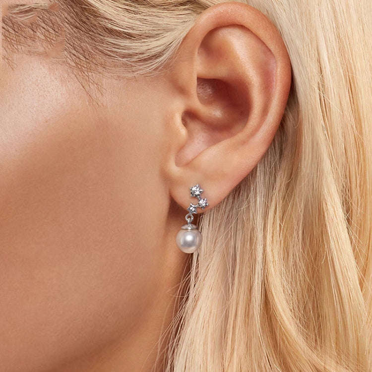 S925 Sterling Silver Oxidized Star Pearl Earrings(BSE1120)