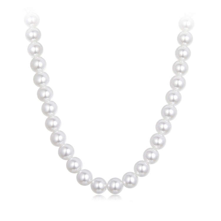 S925 Sterling Silver Platinum-Plated Pearl Necklace, Color: 8mm