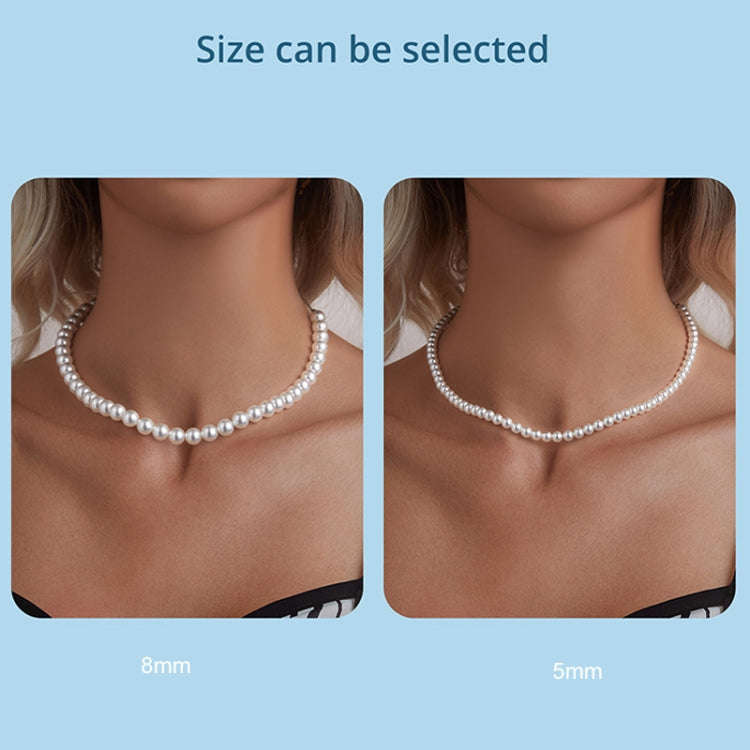 S925 Sterling Silver Platinum-Plated Pearl Necklace, Color: 5mm