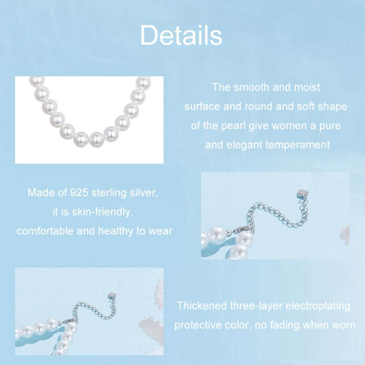 S925 Sterling Silver Platinum-Plated Pearl Necklace, Color: 8mm
