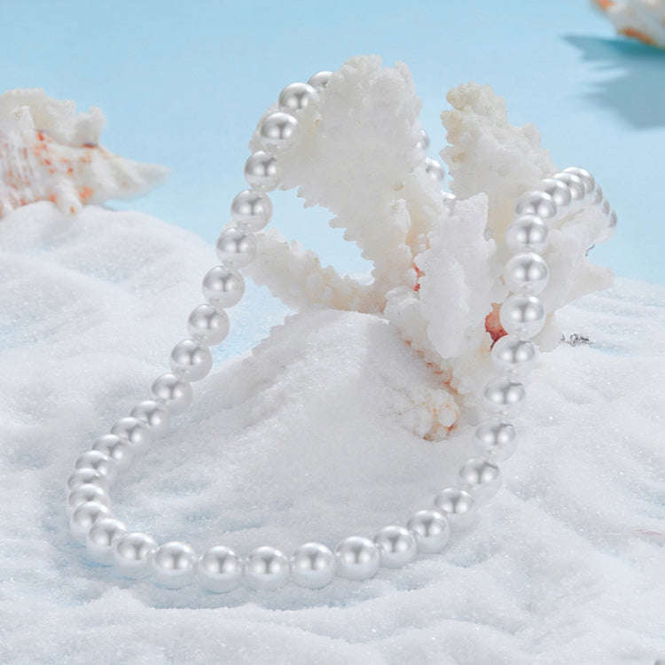 S925 Sterling Silver Platinum-Plated Pearl Necklace, Color: 5mm
