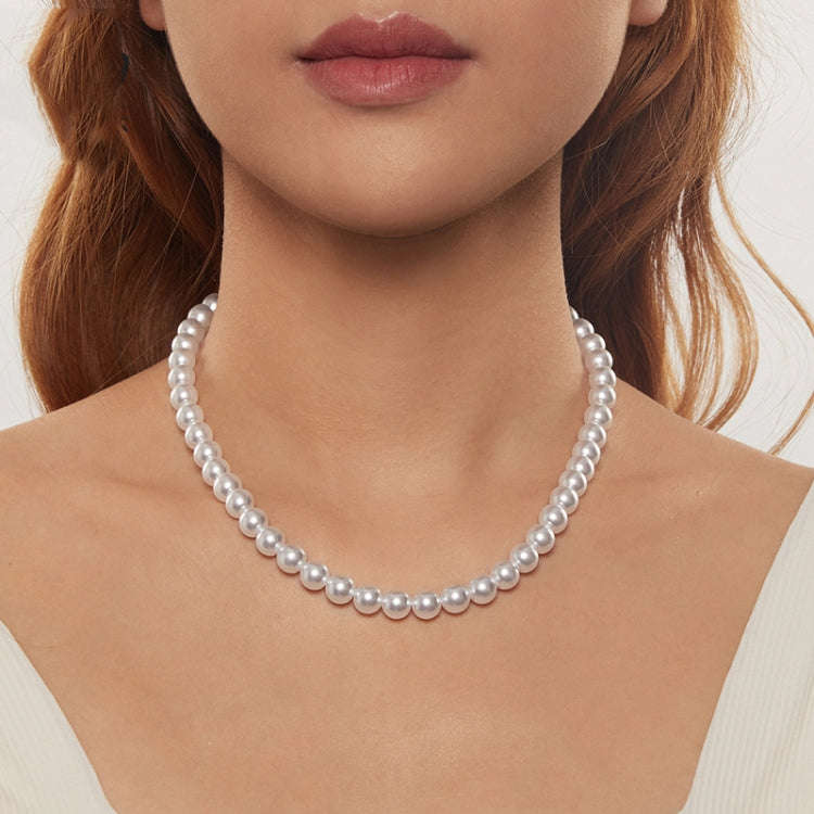S925 Sterling Silver Platinum-Plated Pearl Necklace, Color: 5mm