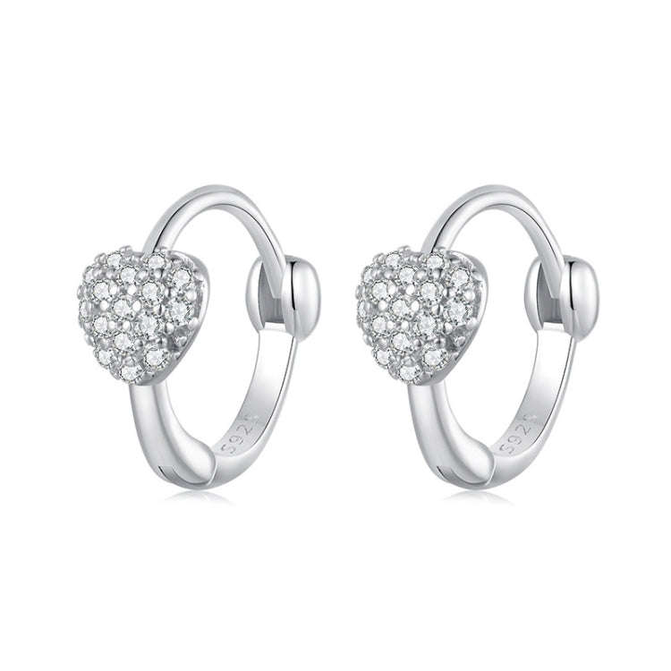 S925 Sterling Silver Platinum-plated Sweet Heart Zircon Earrings(BSE1111)