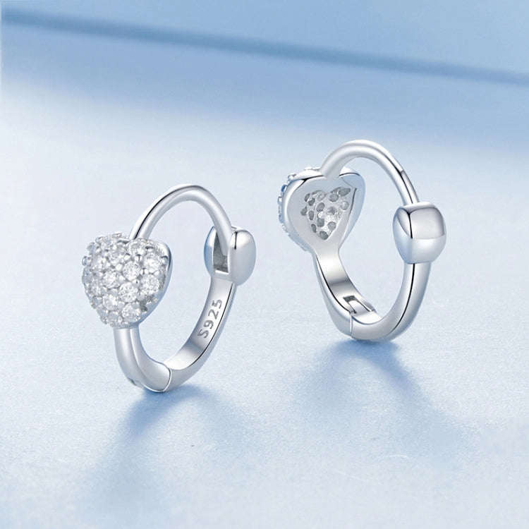 S925 Sterling Silver Platinum-plated Sweet Heart Zircon Earrings(BSE1111)