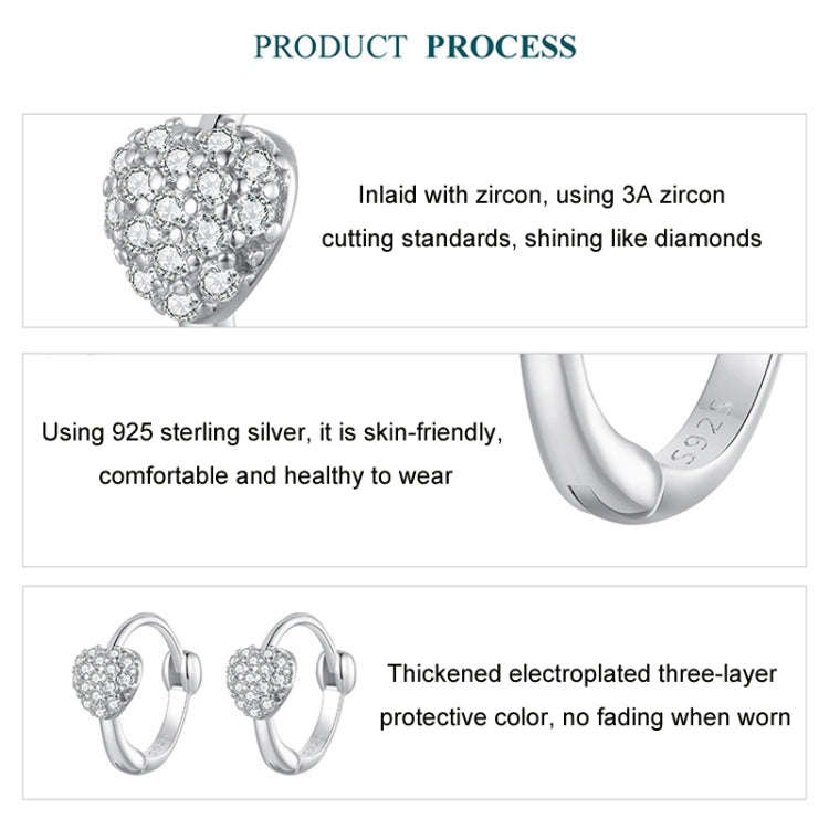 S925 Sterling Silver Platinum-plated Sweet Heart Zircon Earrings(BSE1111)