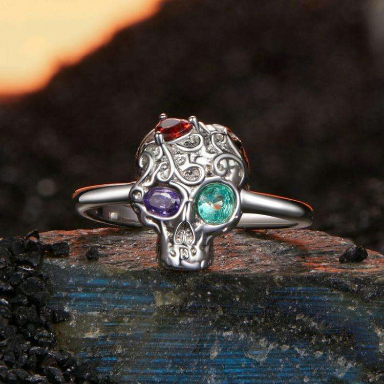 S925 Sterling Silver Platinum-plated Adjustable Skull Open Ring(BSR607-E)