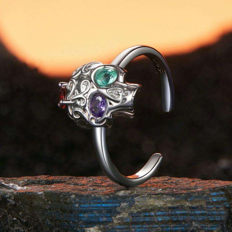 S925 Sterling Silver Platinum-plated Adjustable Skull Open Ring(BSR607-E)