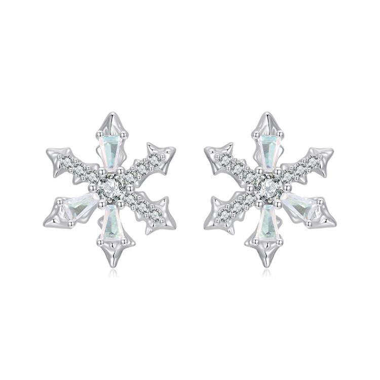 S925 Sterling Silver Winter Snowflake Earrings(BSE1132)
