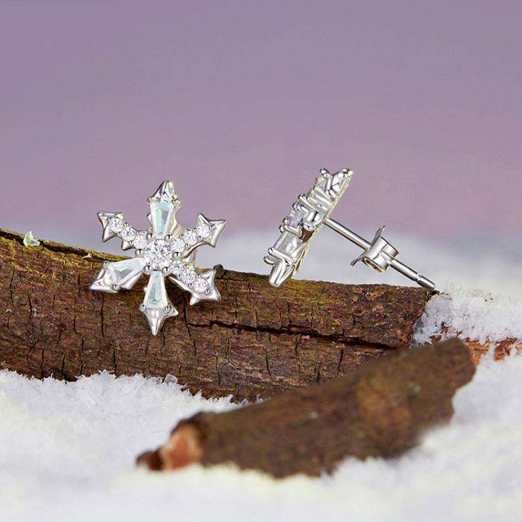 S925 Sterling Silver Winter Snowflake Earrings(BSE1132)