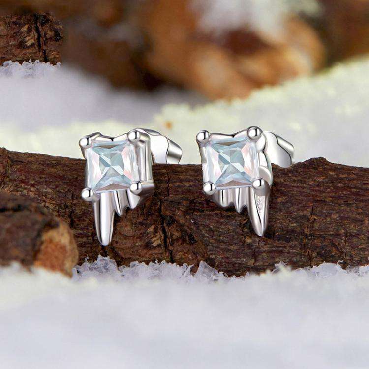 S925 Sterling Silver Platinum-Plated Clear Ice Cube Earrings(BSE1133)