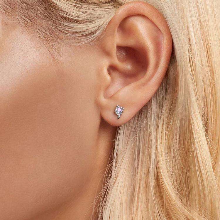 S925 Sterling Silver Platinum-Plated Clear Ice Cube Earrings(BSE1133)