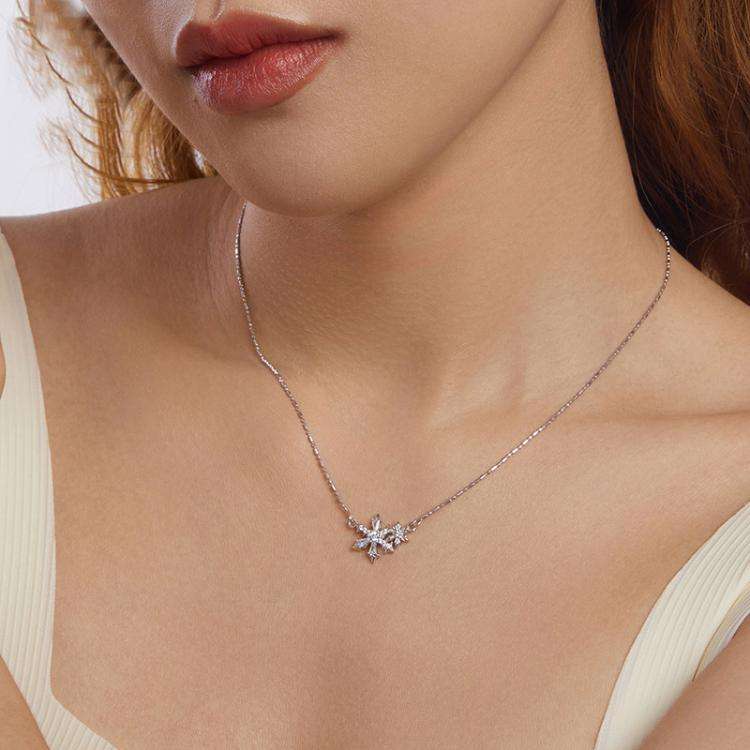 S925 Sterling Silver Platinum-plated Ice Flower Necklace(BSN417)