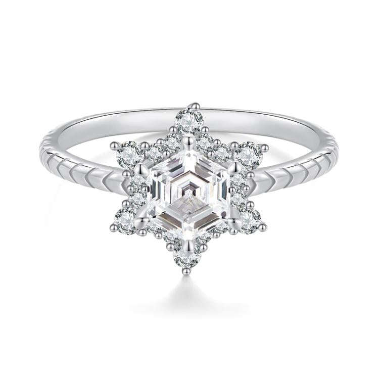 S925 Sterling Silver Platinum Snowflake Ring, Size: No. 7