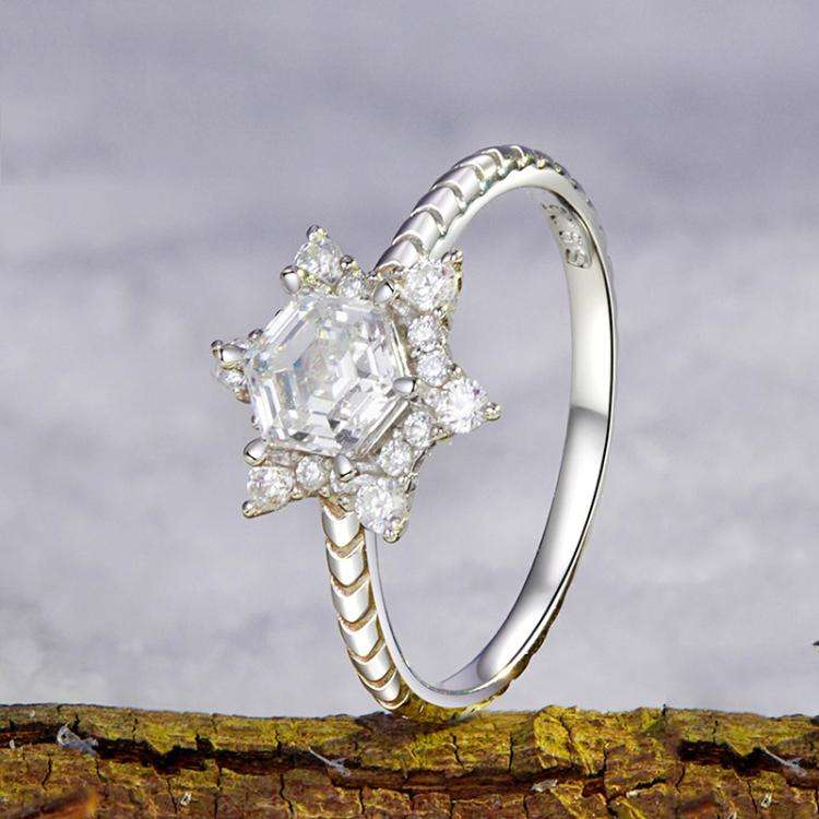 S925 Sterling Silver Platinum Snowflake Ring, Size: No. 7
