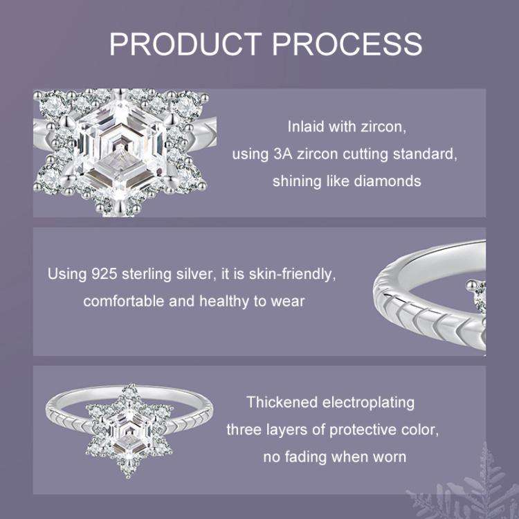 S925 Sterling Silver Platinum Snowflake Ring, Size: No. 7