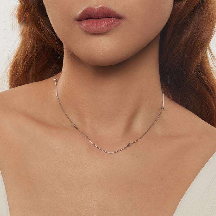 S925 Sterling Silver Plated Platinum Thin Snake Bone Necklace(BSN409)
