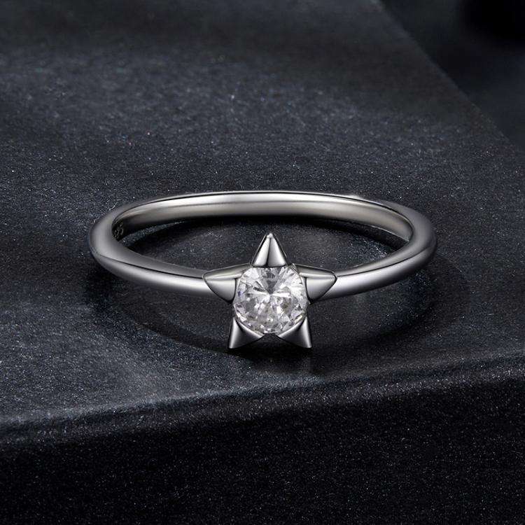 MSR064 S925 Sterling Silver Moissanite Star Ring, Size: 7
