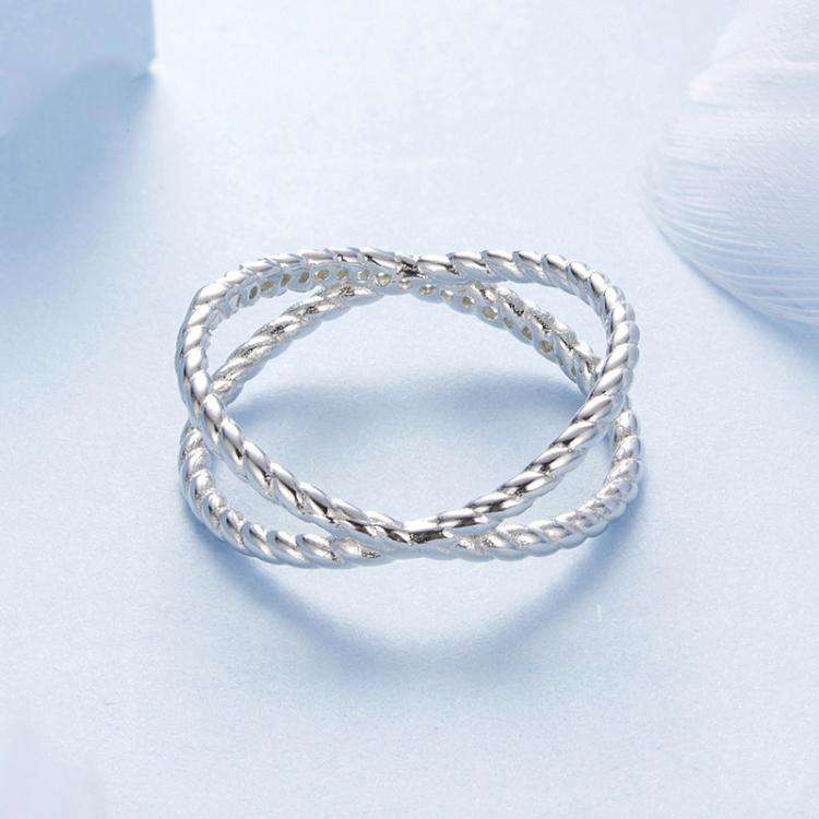 BSR621 S925 Sterling Silver Platinum-plated Shining Zircon Double-layer X-shaped Ring(8)