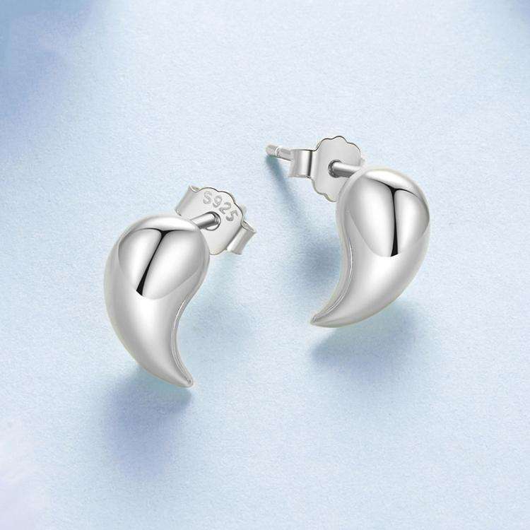 BSE1124 S925 Sterling Silver Metal Glossy Comma Shape Earrings, Spec: Oxidized