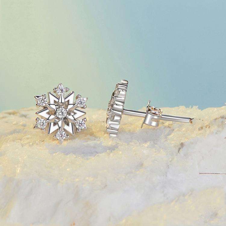 S925 Sterling Silver Platinum-plated Classic Snowflake Zircon Earrings(SCE1825)