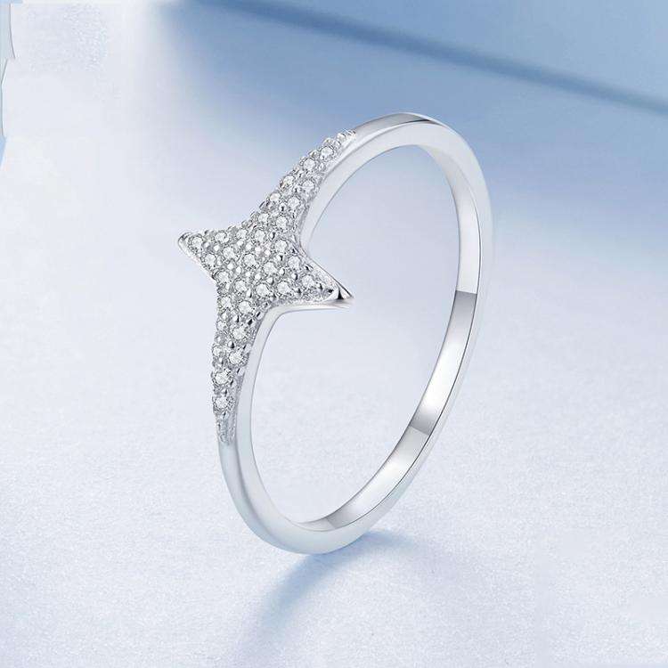 S925 Sterling Silver Plated White Gold Shining Four-pointed Star Zircon Ring(No.6)