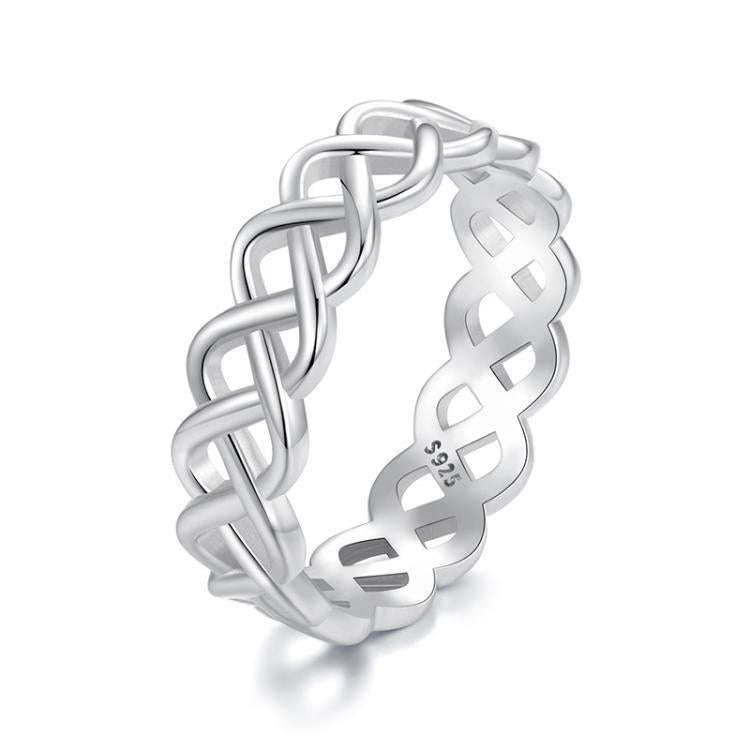 S925 Sterling Silver Platinum-plated Braided Hollow Ring(No.6)