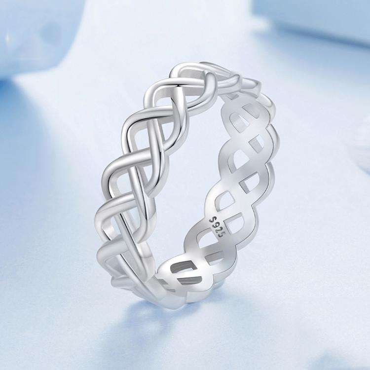 S925 Sterling Silver Platinum-plated Braided Hollow Ring(No.7)