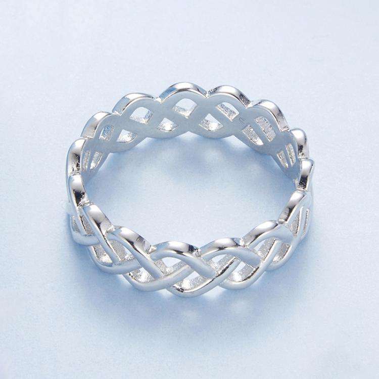 S925 Sterling Silver Platinum-plated Braided Hollow Ring(No.8)