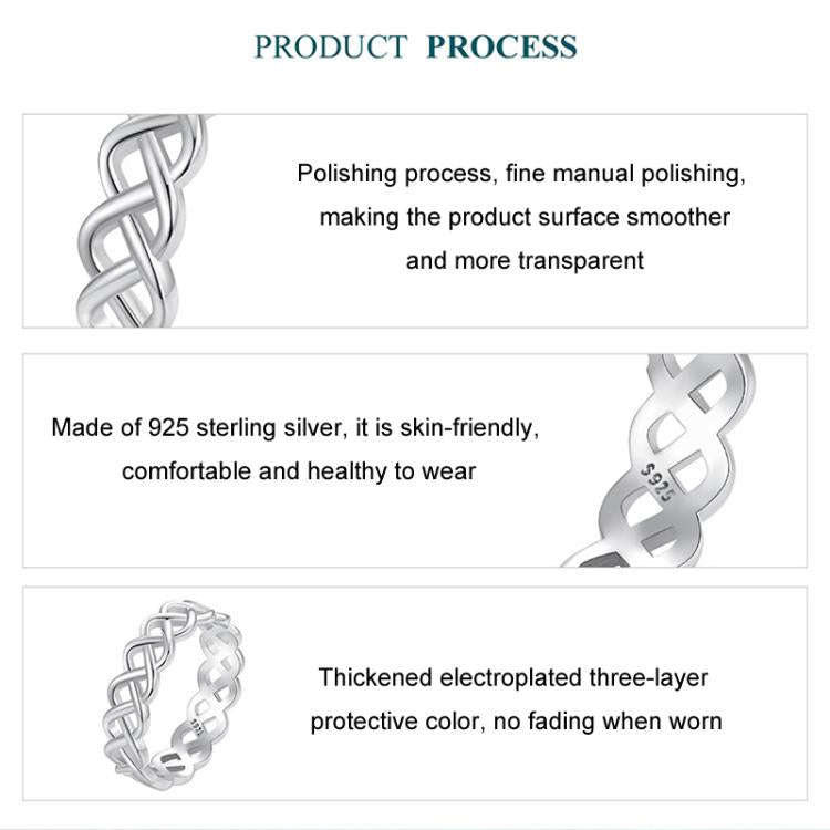 S925 Sterling Silver Platinum-plated Braided Hollow Ring(No.7)