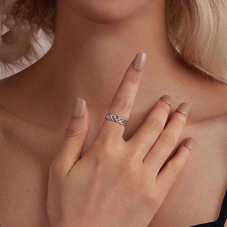 S925 Sterling Silver Platinum-plated Braided Hollow Ring(No.7)