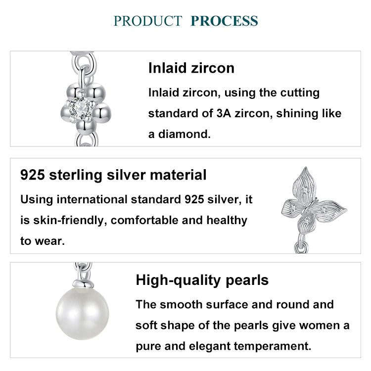 S925 Sterling Silver Elegant Butterfly Shell Bead Long Earrings(BSE1130)