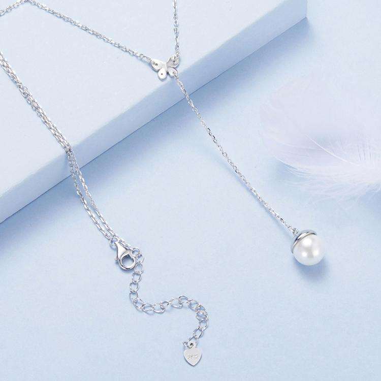 S925 Sterling Silver Platinum-plated Butterfly Shell Beads Elegant Necklace(BSN415)
