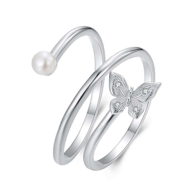 S925 Sterling Silver Platinum-Plated Multi-layer Butterfly Winding Adjustable Ring(BSR627-E)