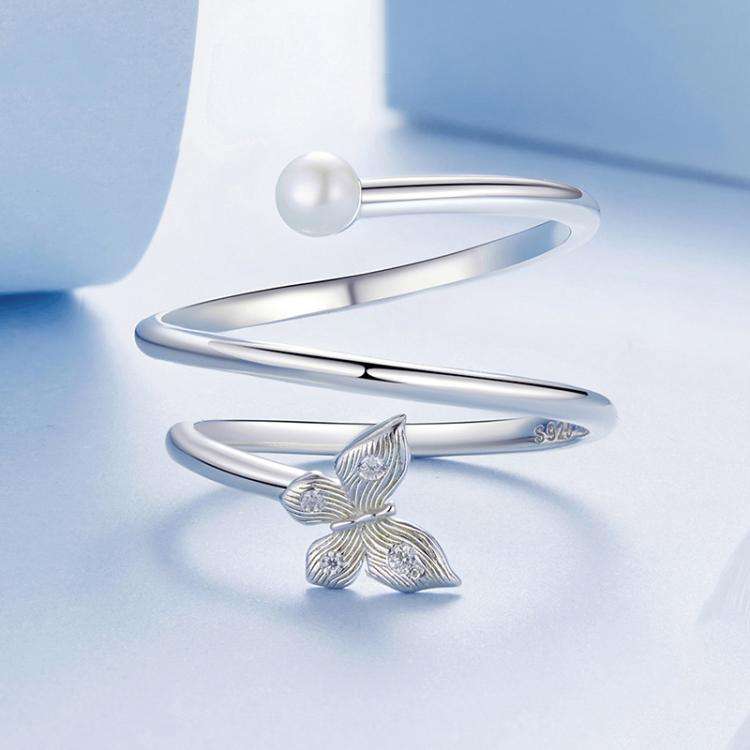 S925 Sterling Silver Platinum-Plated Multi-layer Butterfly Winding Adjustable Ring(BSR627-E)