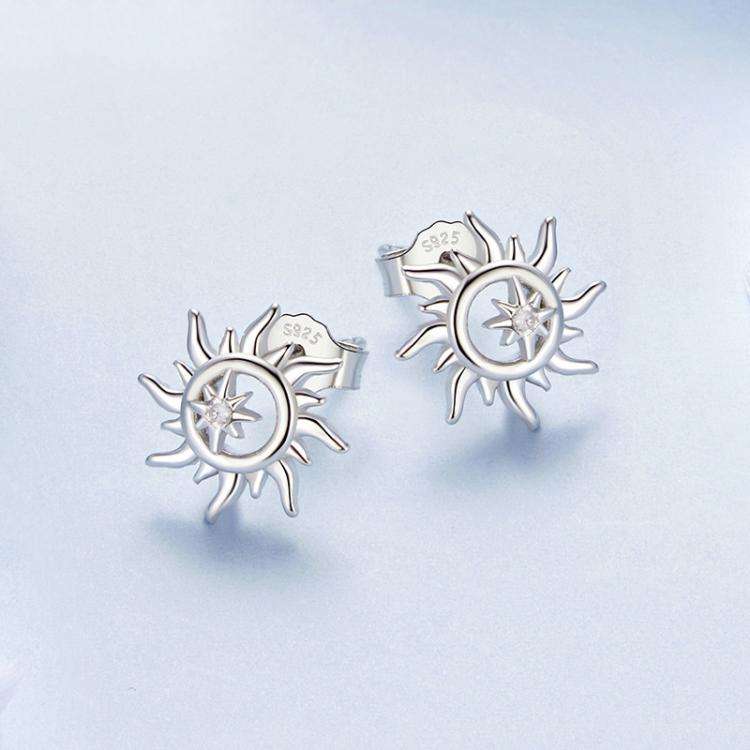 S925 Sterling Silver Sun-shaped Inlaid Zircon Earrings(BSE1128)