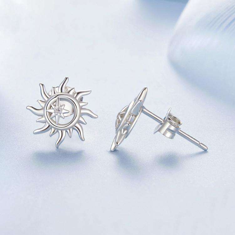 S925 Sterling Silver Sun-shaped Inlaid Zircon Earrings(BSE1128)