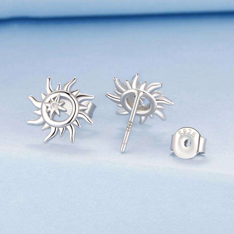 S925 Sterling Silver Sun-shaped Inlaid Zircon Earrings(BSE1128)