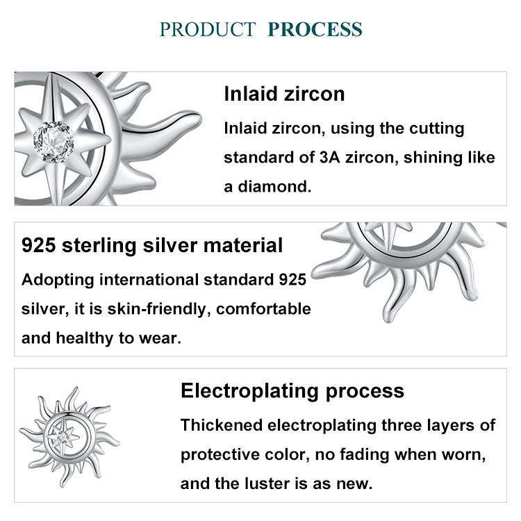 S925 Sterling Silver Sun-shaped Inlaid Zircon Earrings(BSE1128)