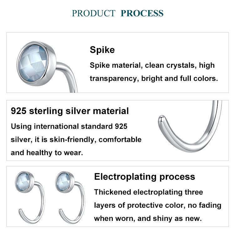 S925 Sterling Silver Platinum-Plated Blue Spike Ear Hook(BSE1129)