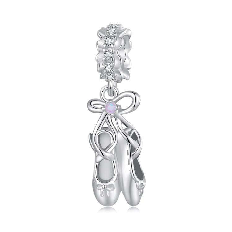 S925 Sterling Silver Platinum-Plated Fantasy Ballet Shoe Pendant DIY Beads(SCC2937)