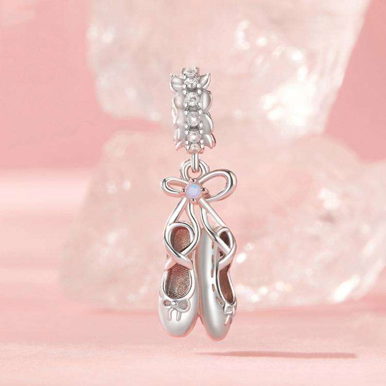 S925 Sterling Silver Platinum-Plated Fantasy Ballet Shoe Pendant DIY Beads(SCC2937)