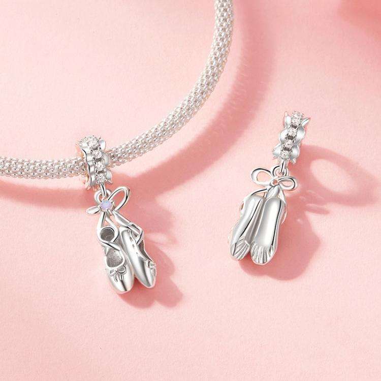 S925 Sterling Silver Platinum-Plated Fantasy Ballet Shoe Pendant DIY Beads(SCC2937)