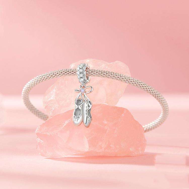 S925 Sterling Silver Platinum-Plated Fantasy Ballet Shoe Pendant DIY Beads(SCC2937)