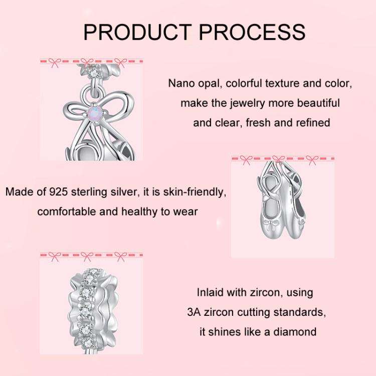 S925 Sterling Silver Platinum-Plated Fantasy Ballet Shoe Pendant DIY Beads(SCC2937)