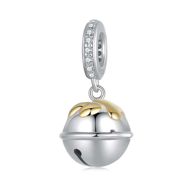 S925 Sterling Silver Paw Print Bell Pendant DIY Bracelet Beads(SCC2939)