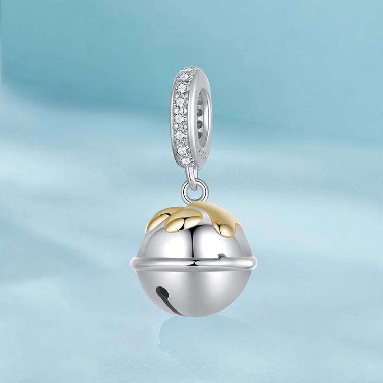 S925 Sterling Silver Paw Print Bell Pendant DIY Bracelet Beads(SCC2939)
