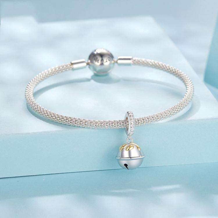 S925 Sterling Silver Paw Print Bell Pendant DIY Bracelet Beads(SCC2939)