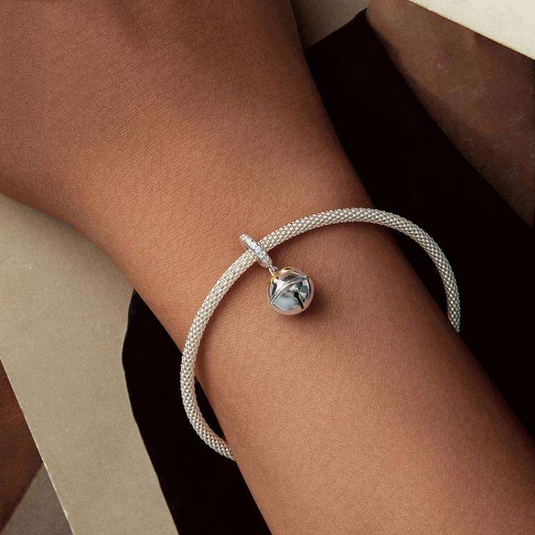 S925 Sterling Silver Paw Print Bell Pendant DIY Bracelet Beads(SCC2939)