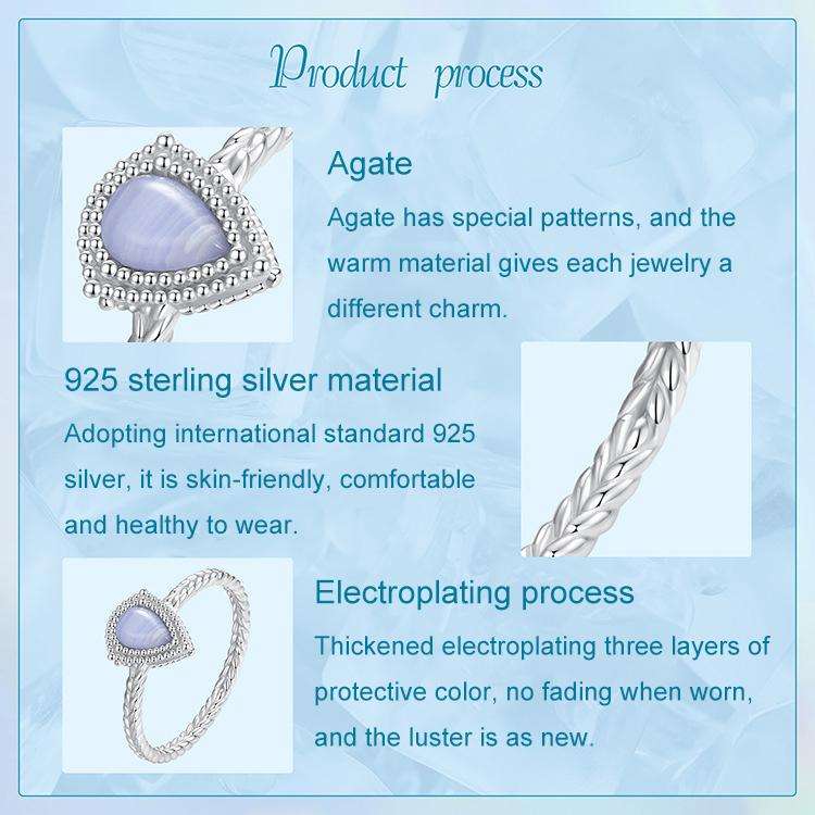 S925 Sterling Silver Platinum-Plated Agate Main Stone Ring(6)
