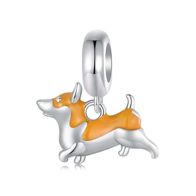 S925 Sterling Silver Platinum-Plated Cute Corgi Dog DIY Pendant Beads(SCC2940)